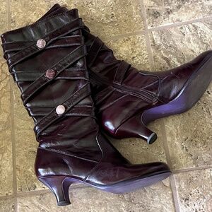 Burgundy Heeled Tall Boots